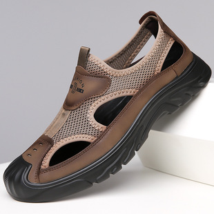 Men's Summer Cave Shoes 2025 New Non-slip Breathable Business Casual Leg Leather Sandals Men's One Piece Hair