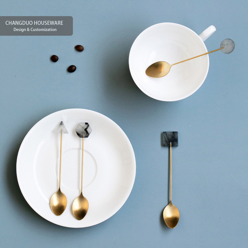 Small spoon-304 stainless steel coffee stirring dessert spoon gray pink white brown beauty spoon small medicine spoon internet celebrity live broadcast