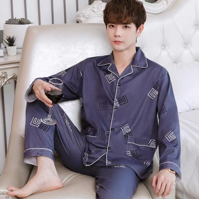 Fábrica directa de otoño para hombres jóvenes de mediana edad y ancianos set coreano de manga larga cardigan pijamas casuales ropa de hogar