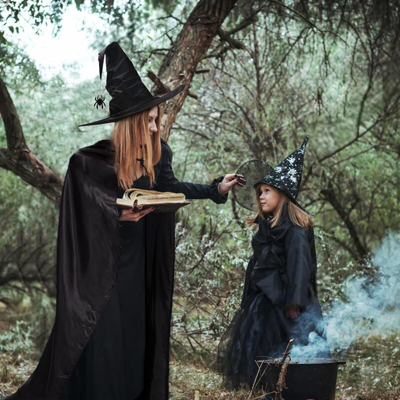 新しいハロウィーンのしわの魔女の帽子のパーティーの魔女の帽子のマントの黒いオックスフォードの布の魔女の帽子の化粧道具|undefined