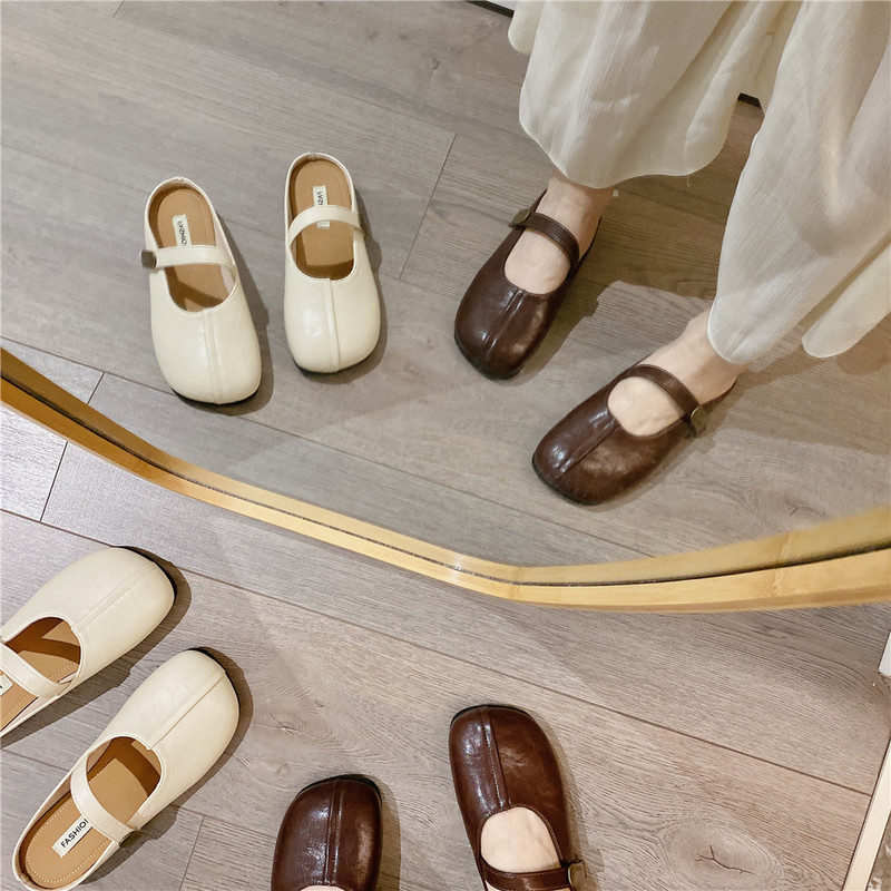 Mary Jane Shoes, Soft Soles, Non-Tiring Women's Shoes, Toe-Cap Half Slippers, Women's Summer Outer Wear, New Style with Skirts, Lazy Sandals Mary Jane Shoes, Soft Soles, Non-Tiring Women's Shoes, Toe-Cap Half Slippers, Women's Summer Outer Wear, New Style with Skirts, Lazy Sandals