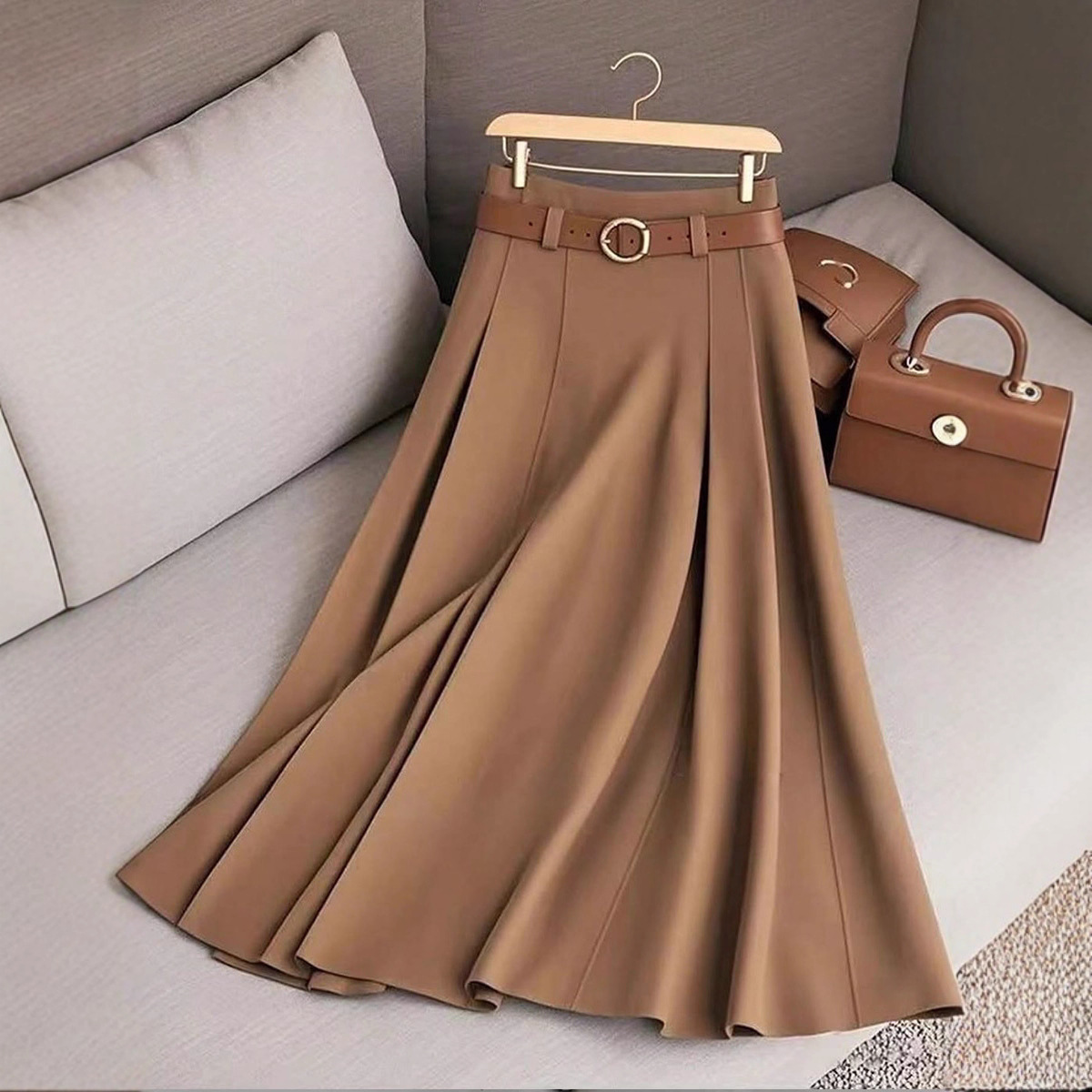 2025欧美跨境女装外贸独立站秋纯色裙子舒适休闲百褶裙百搭可印花