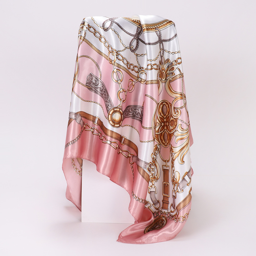 Women's Retro Simple Style Flower Chains Print Satin Printing Silk Scarf display picture 3