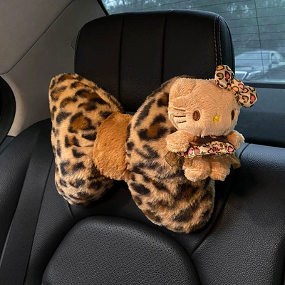 Car headrest neck pillow leopard print kitten car pillow car seat high sense girl car pillow waist (Headrest) - leopard-print-cat-head-pillow-single