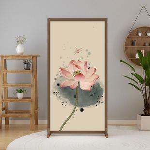 New Chinese Style Simple Modern Partition Entrance Fabric Covering Living Room Wooden Screen Entrance Decoration Mobile Screen