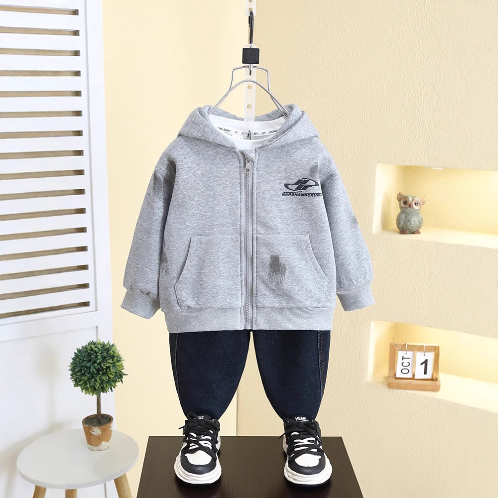 7795 chaqueta de niño 2025 primavera y otoño nuevo suéter de rebeca casual con capucha para niños primavera top coreano para bebés