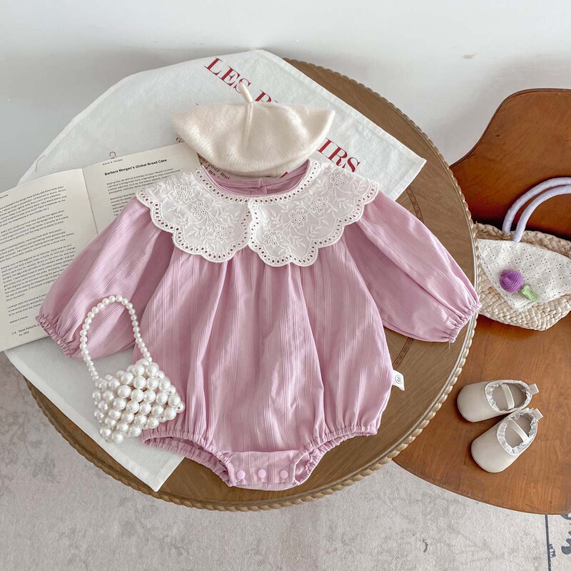 Baby Clothes, Spring and Autumn Style, Stylish Large Lapel Romper, Newborn Baby Girl Purple Outfit for 100-Day Photoshoot and Outings