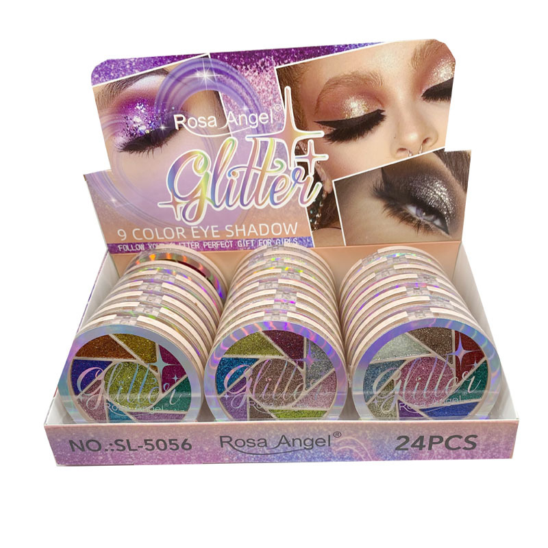 Comercio exterior transfronterizo Rosa Ángel 9-color lentejuelas brillante brillo polvo nacarado etapa maquillaje vacaciones maquillaje al por mayor