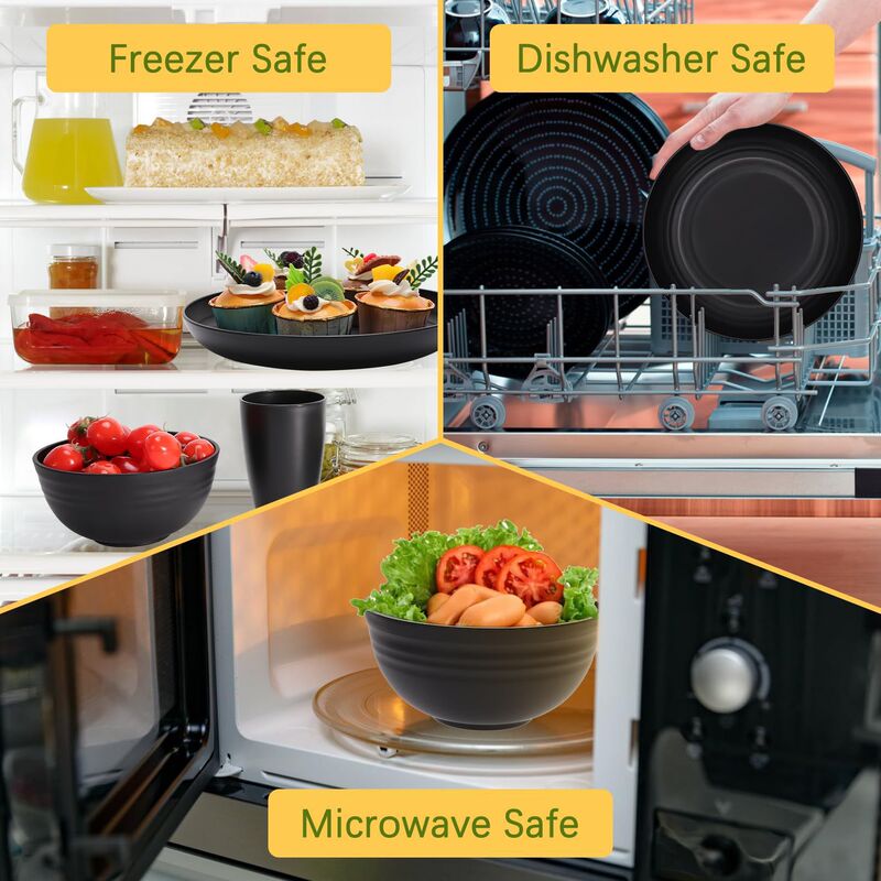 アマゾンブラックディナープレートスープボウルカップナイフフォークスプーン食器小麦わらセットキャンプギフトセット卸売|undefined