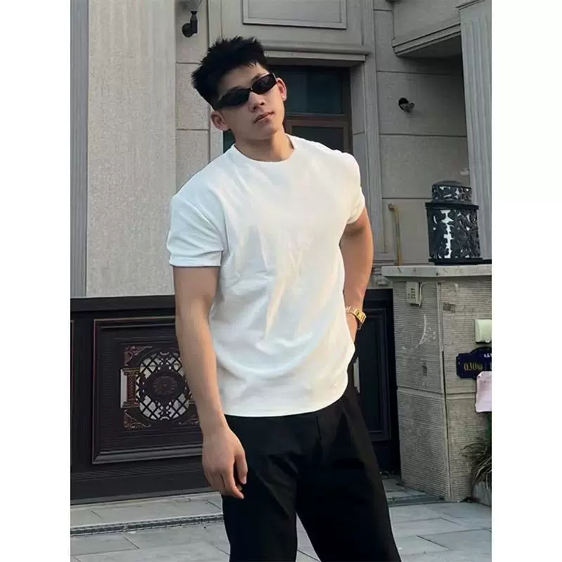 英伦雅痞男装短袖夏季t恤修身小领口显肌肉西装内搭外贸跨境批发