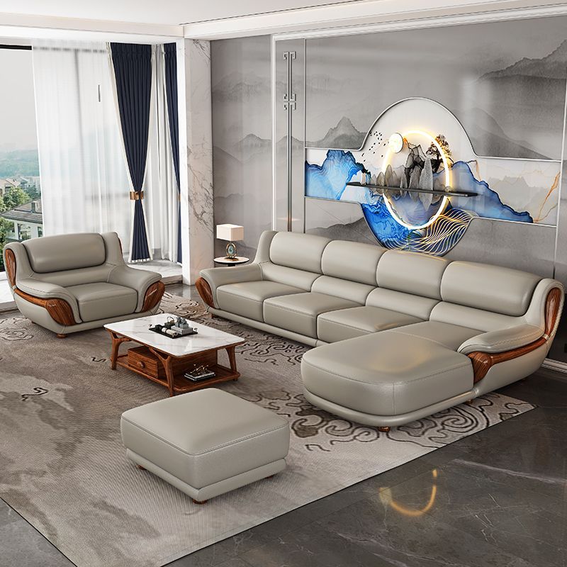 Ebony Leather Sofa Modern Simple Small and Medium-Sized Solid Wood Living Room Leather High-End Villa Furniture Leather Sofa