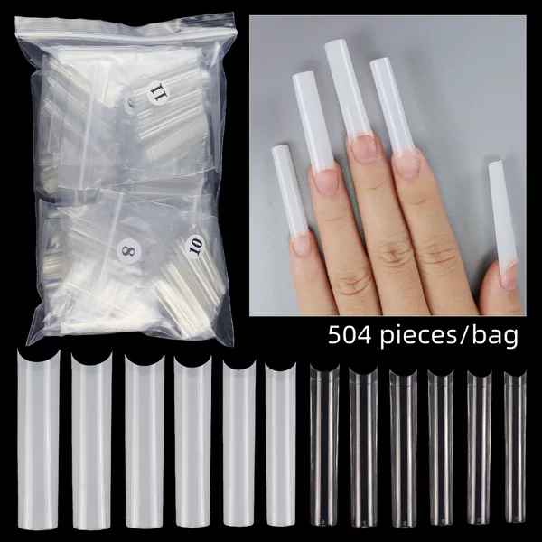 Amazon's Popular Nail Patch No C Extended Water Pipe Nail Patch 504 Pieces Boxed Transparent Half Patch XXXL Fake Nails