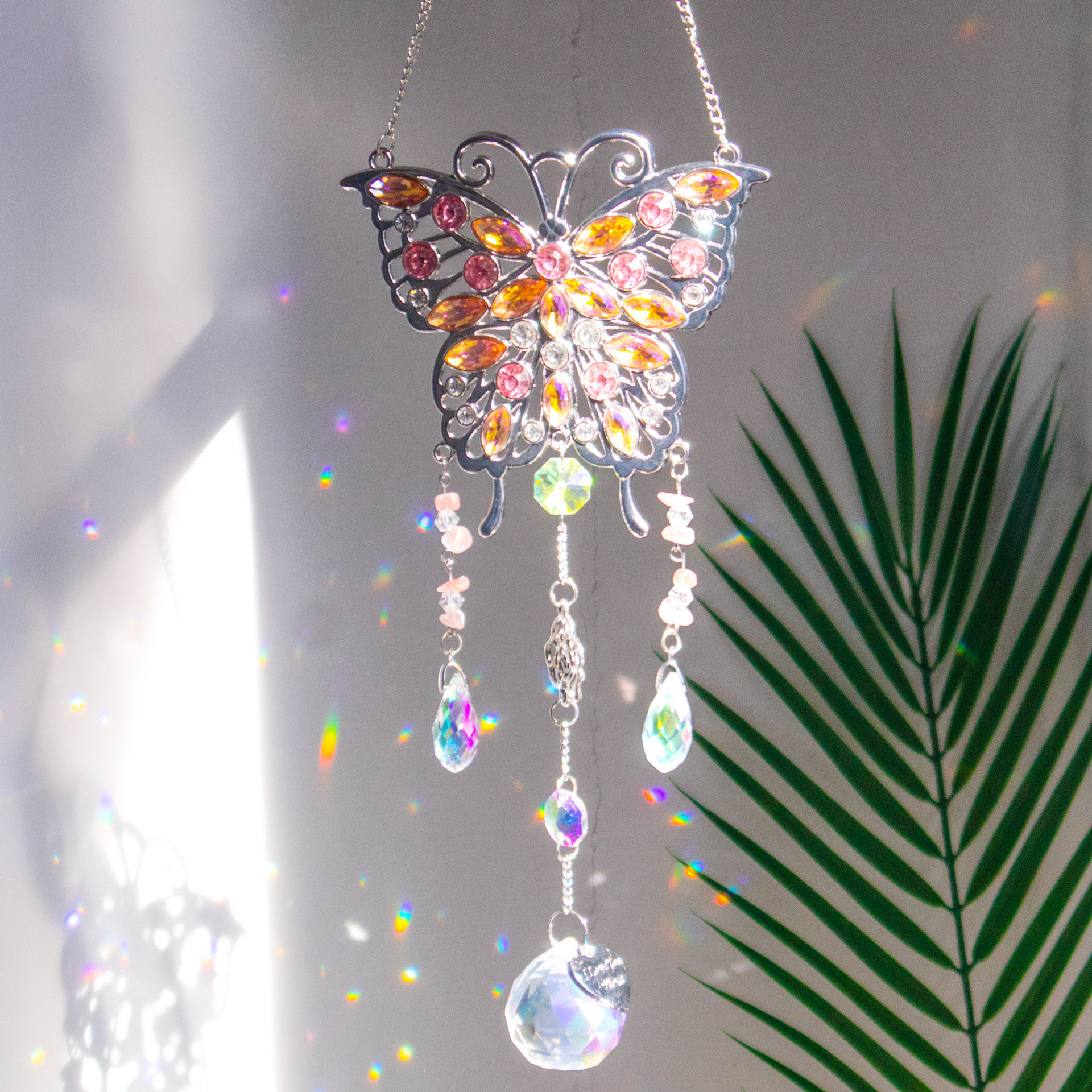 Capcană de soare cu fluture din cristal pentru grădină_voghion.com