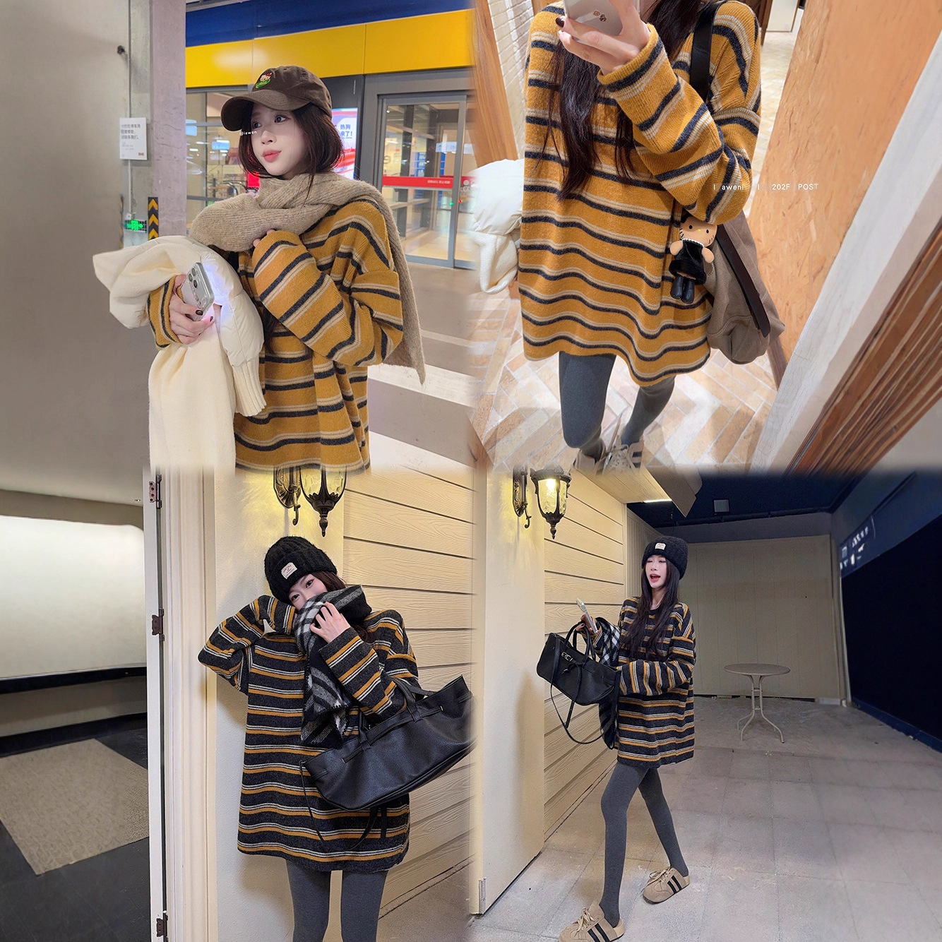 实拍~仿兔毛绒感！像一件粗针毛衣一样的加厚条纹T恤宽松韩系女装