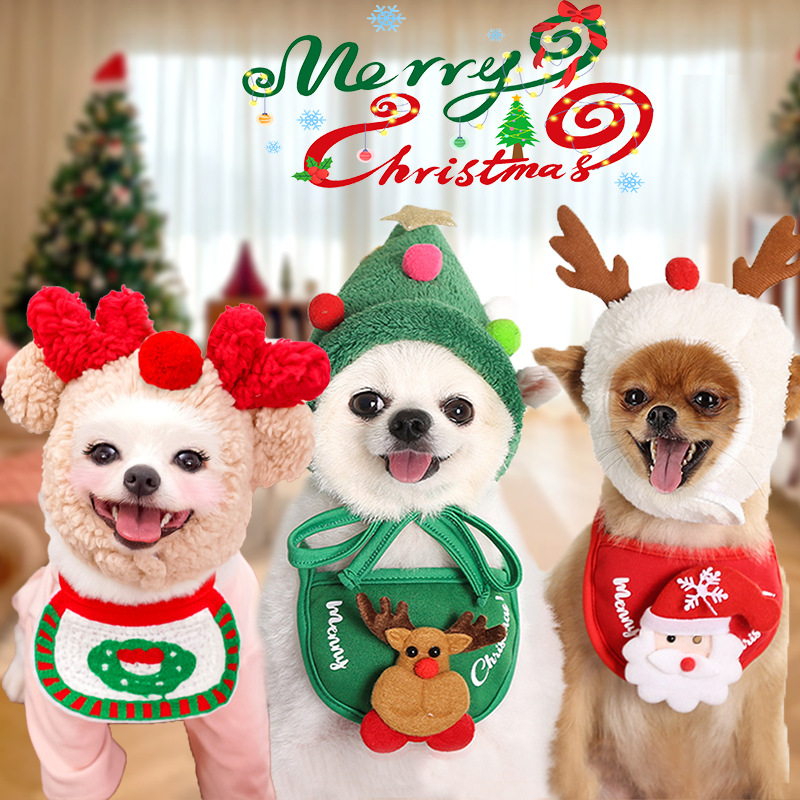 Perro, gato, mascota, sombrero, toalla de saliva, buñuelo, peluche, ropa de invierno, vestido, gato, suministros de Navidad