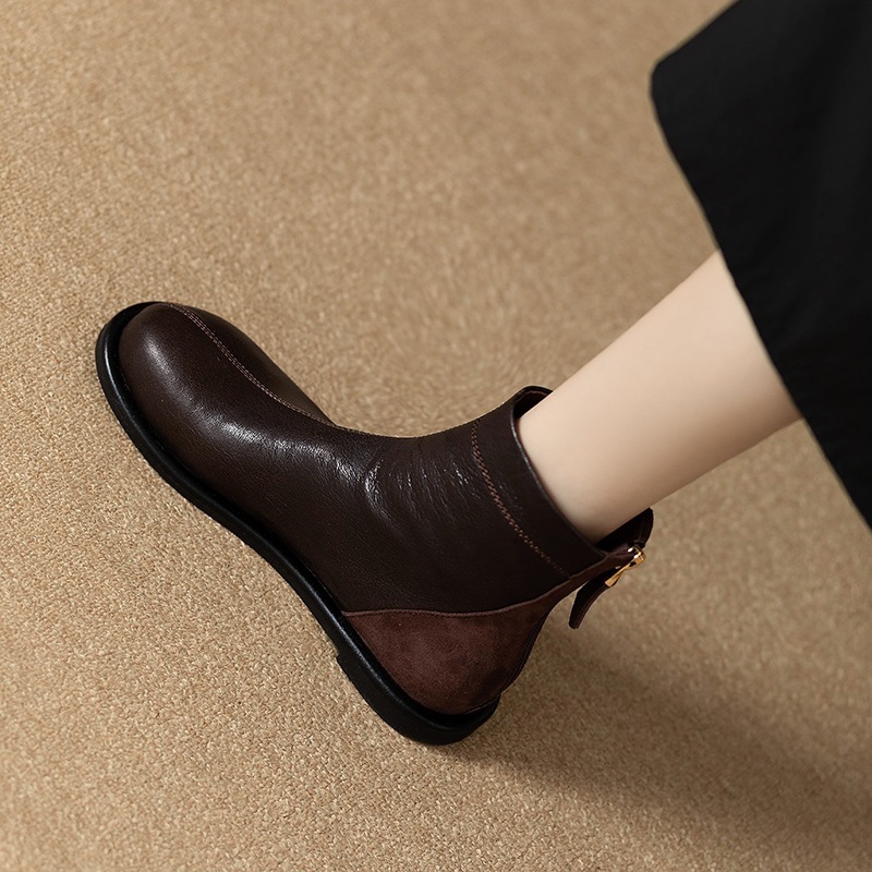 Lorin's Round-Toe Vintage Slim Boots for Women 2025 Autumn/Winter New Flat Martin Boots Soft Commuting Ankle Boots