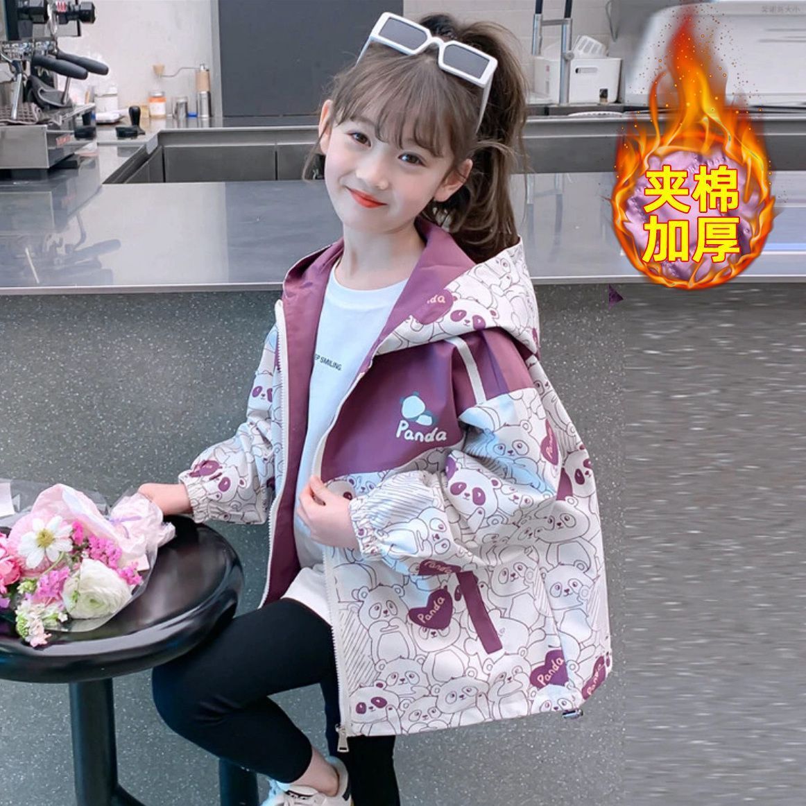 Girls' double-layer cotton jacket, autumn and winter children's clothing, padded and thickened windbreaker, girls' early winter warm thin cotton coat, trendy