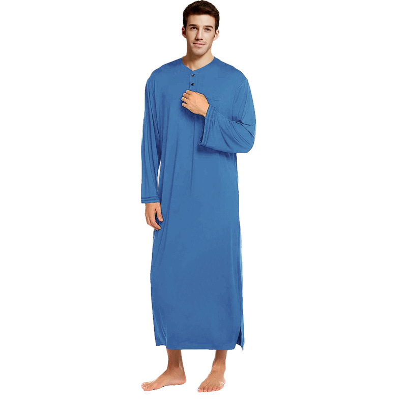 Men's Sleeping Skirt Long Nightgown Men's Thin Loose Plus Size Long Sleeve One-piece Pajamas Men's Bathrobe Home Clothes