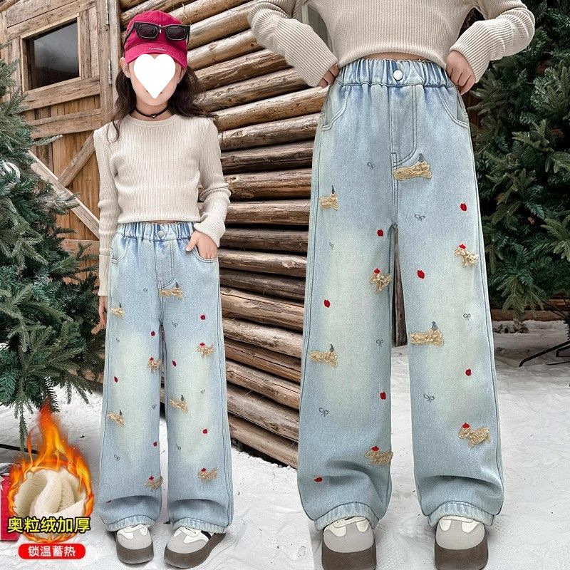 女の子パンツ、秋冬アウター、8歳女の子ワイドパンツ、7プラスベルベットパンツ、厚手6、冬年長児ジーンズ9|undefined