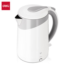 Deli/得力85613保温电热水壶1.8L白色大容量不锈钢烧水壶简约办公