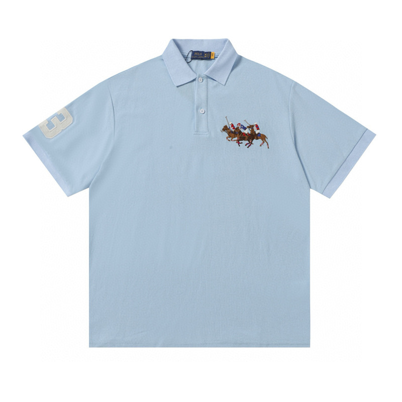 跨境拉夫三匹小马logo刺绣休闲赛马翻领Polo衫T恤短袖青年商务男|undefined