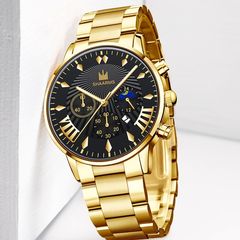 Cross-border new minimalist scale fashionable three-eye business watch for men, steel strap, non-mechanical casual calendar men's watch