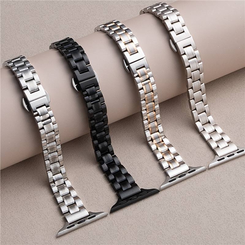 Suitable for Apple applewatch Watch Strap Five Beads Solid Small Man Waist Butterfly Buckle Women's iwatch Strap