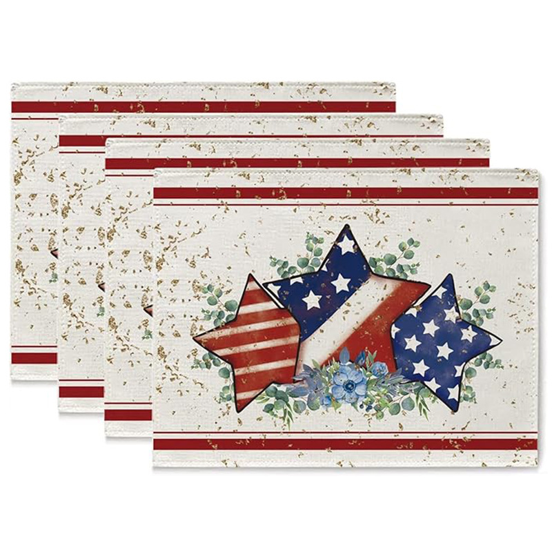 Transfronterizos lino almohadilla de mesa Aliexpress TEMU Amazon almohadilla de mesa cuadrada búfalo rojo almohadilla de Navidad Día de la Independencia