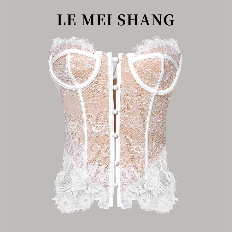 Cross-border European and American Lace Hollow Back Camisole Vest Women's Summer Low-cut Fishbone Slimming Sexy Top Strapless Cross-border European and American Lace Hollow Back Camisole Vest Women's Summer Low-cut Fishbone Slimming Sexy Top Strapless