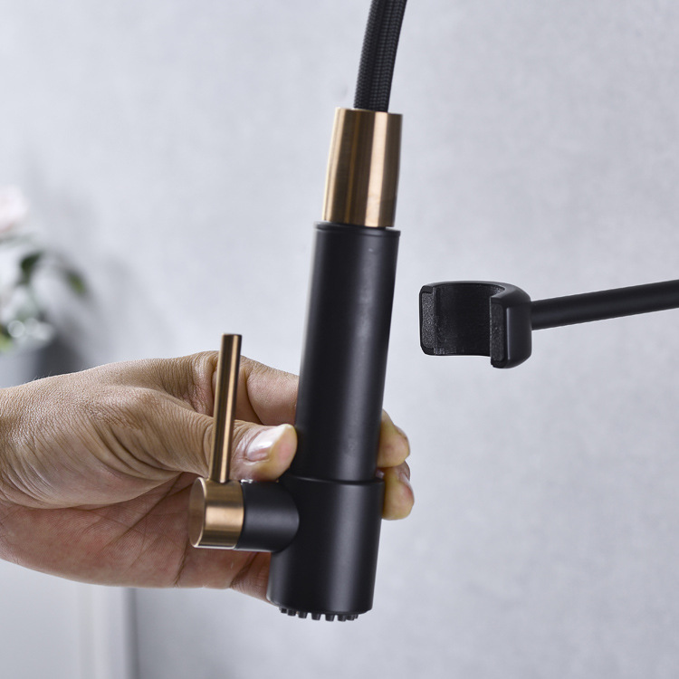 The contemporary all-copper cold and hot single handle island kitchen from Germany features a magnetic sink for washing vegetables, a pull-out flower shower, and a rotatable faucet undefined