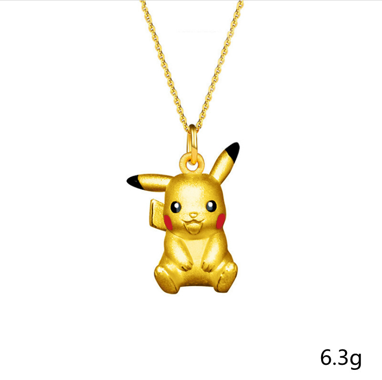 18K Gold Plated Necklace Pokémon Cartoon Elf Solid Pendant Pendant Clavicle Chain Personalized Pikachu