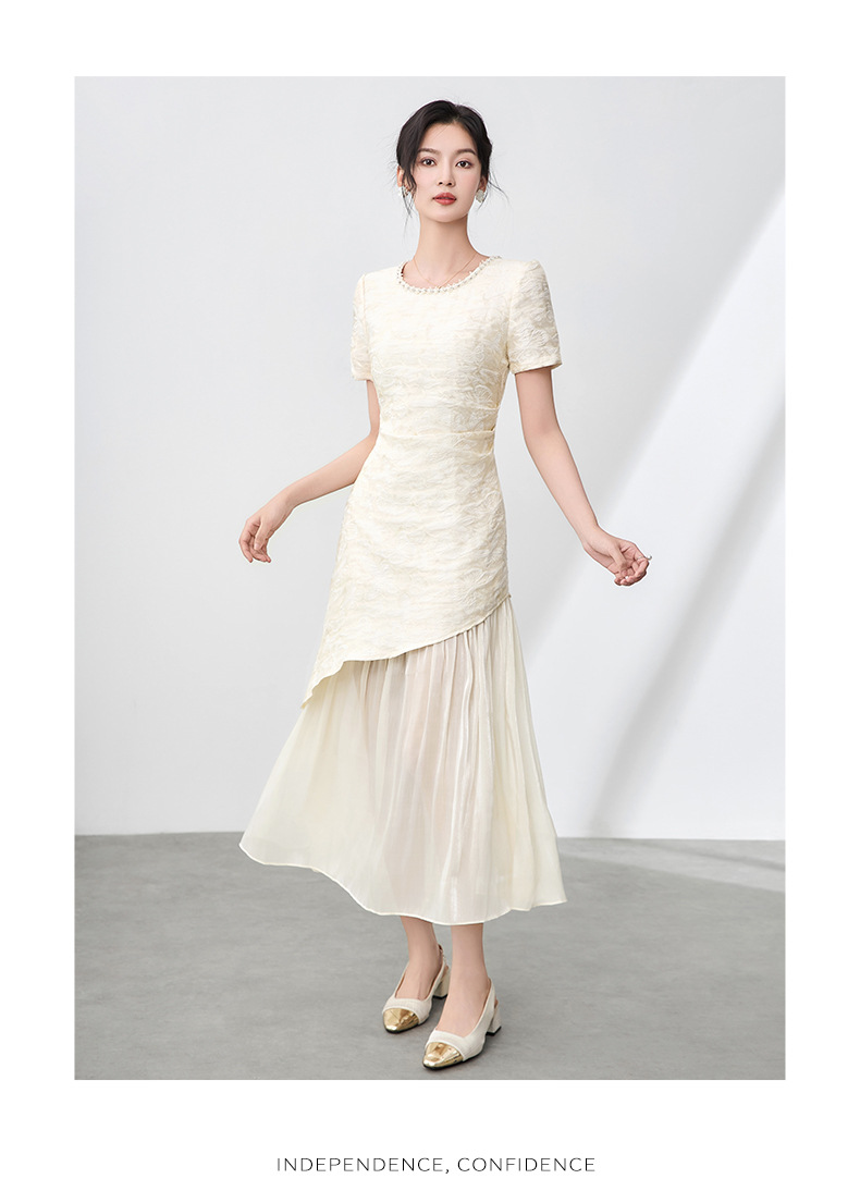 Váy maxi nữ cổ tròn đính cườm họa tiết bướm jacquard phong cách Trung Quốc — Màu đen chi tiết 15