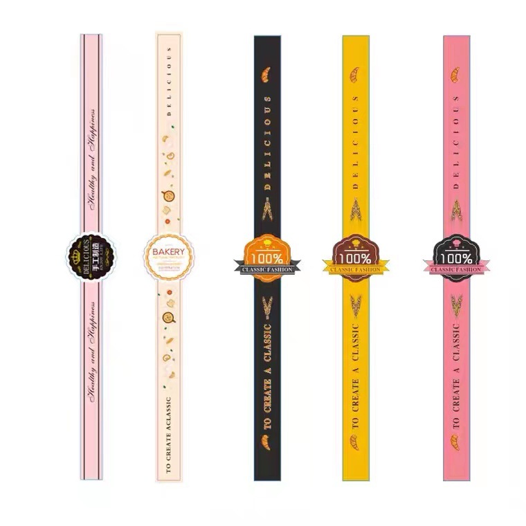 批发手工贴纸烘焙奶茶杯不干胶长条蛋糕防水西点LOGO包装盒封口贴