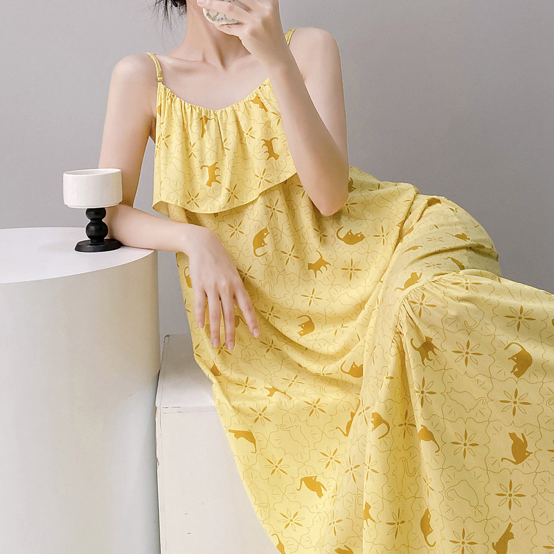 Anti-Bump Nightgown for Women Summer Thin Cotton Silk Loose Large Size Can Be Worn Outside Home Clothes Beach Vacation Long Dress Anti-Bump Nightgown for Women Summer Thin Cotton Silk Loose Large Size Can Be Worn Outside Home Clothes Beach Vacation Long Dress