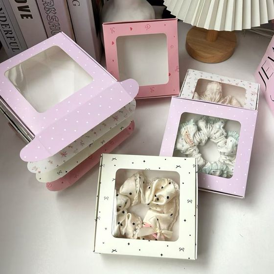 in stock transparent window sausage ring gift box high-grade hand-made hair ring hair accessories universal gift box flying machine box wholesale