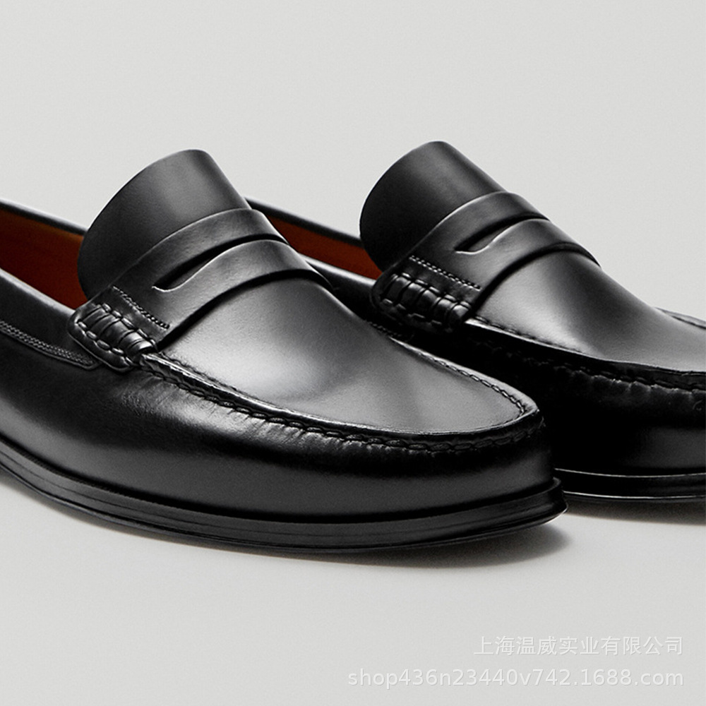 复古小牛皮男士乐福鞋高品质手工耐磨擦色真皮休闲鞋