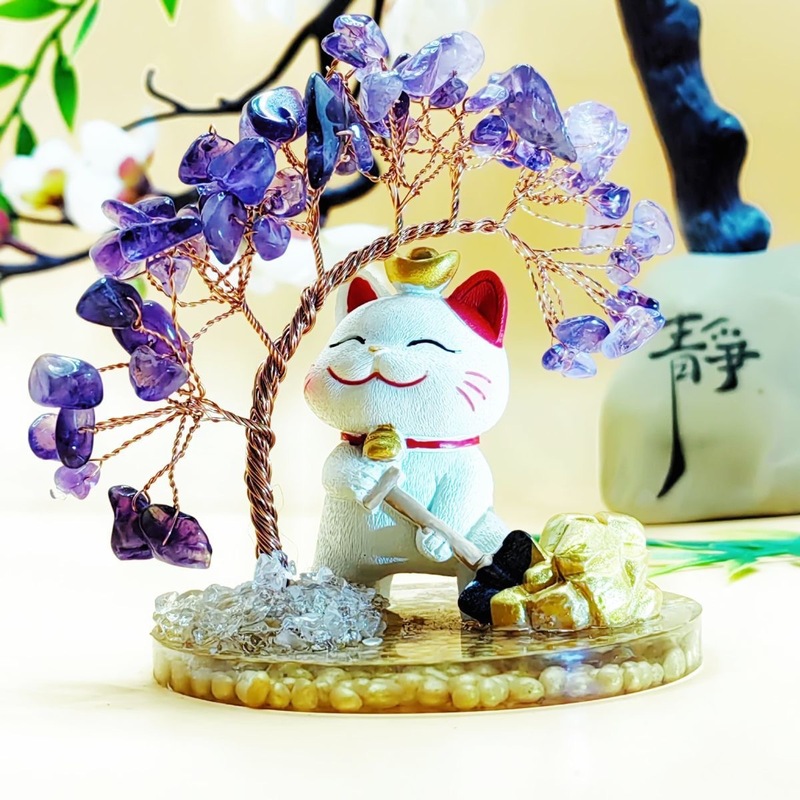 富を引き寄せるクロスボーダー天然アメジスト装飾品、招き猫、金のなる木、卸売ホームオープニングデスクトップ装飾品、かわいい小さなギフト|undefined