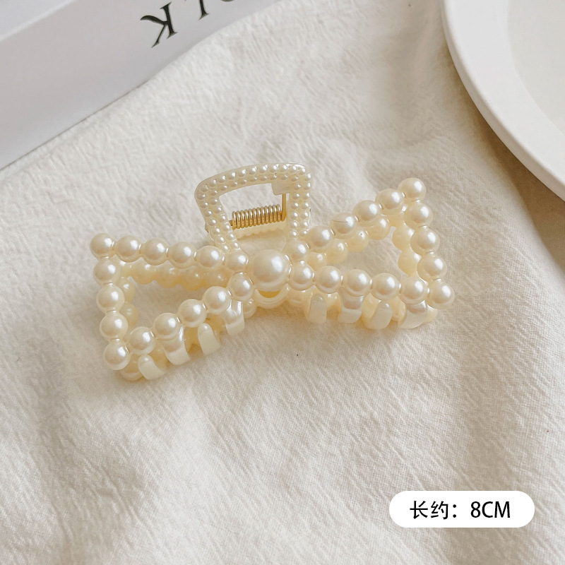 Pinza para el cabello con plato de perlas de invierno coreano para mujer, gran cantidad de cabello, clip para el cabello de tiburón, elegante temperamento, pinza para el cabello, tocado