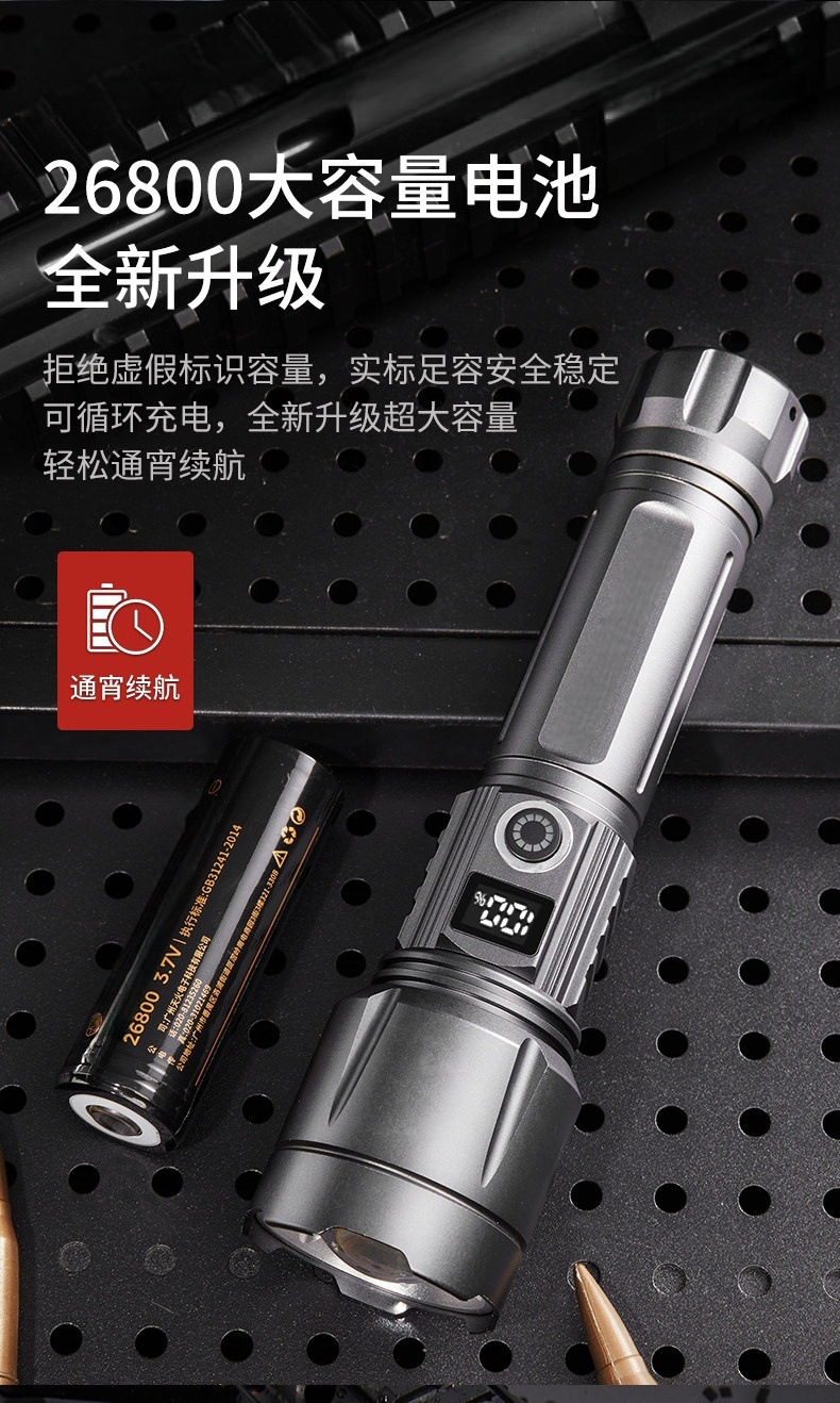 Flashlight with Strong Light, Rechargeable, Outdoor Use, Ultra-Bright, Long-Range, 2026 New Model, Large Capacity, Laser, Ultra-Long Battery Life