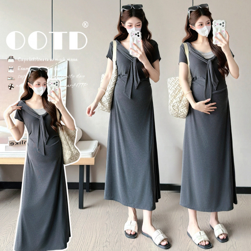 Maternity Dress, Fashionable New Style, Summer French-Style Outfit for Pregnant Moms, Shawl, High-End Summer Wear, Beautiful Dress during Pregnancy