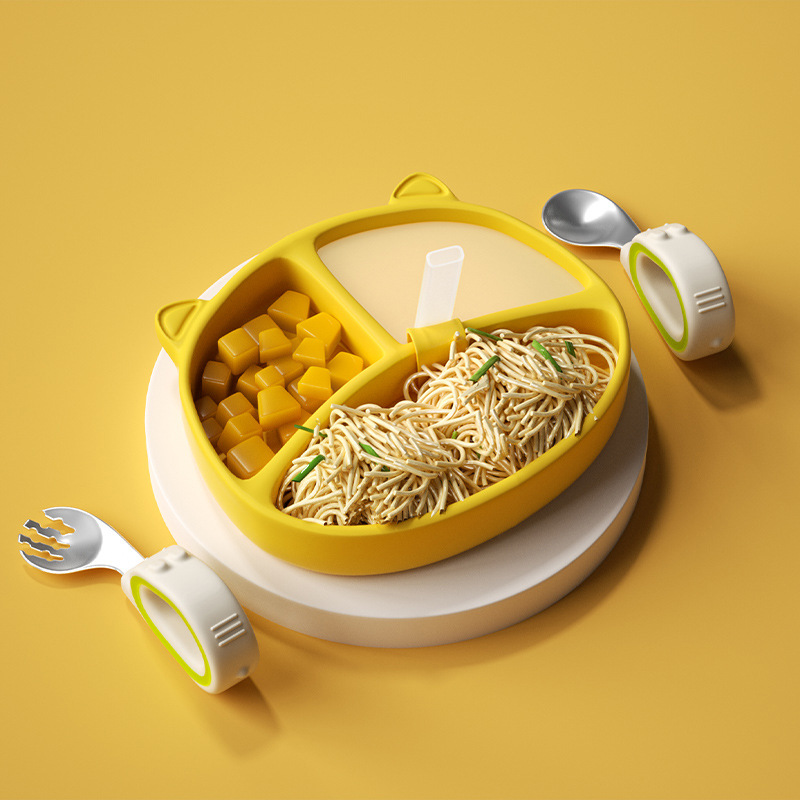 Yellow + straw + green rabbit stainless steel fork and spoon