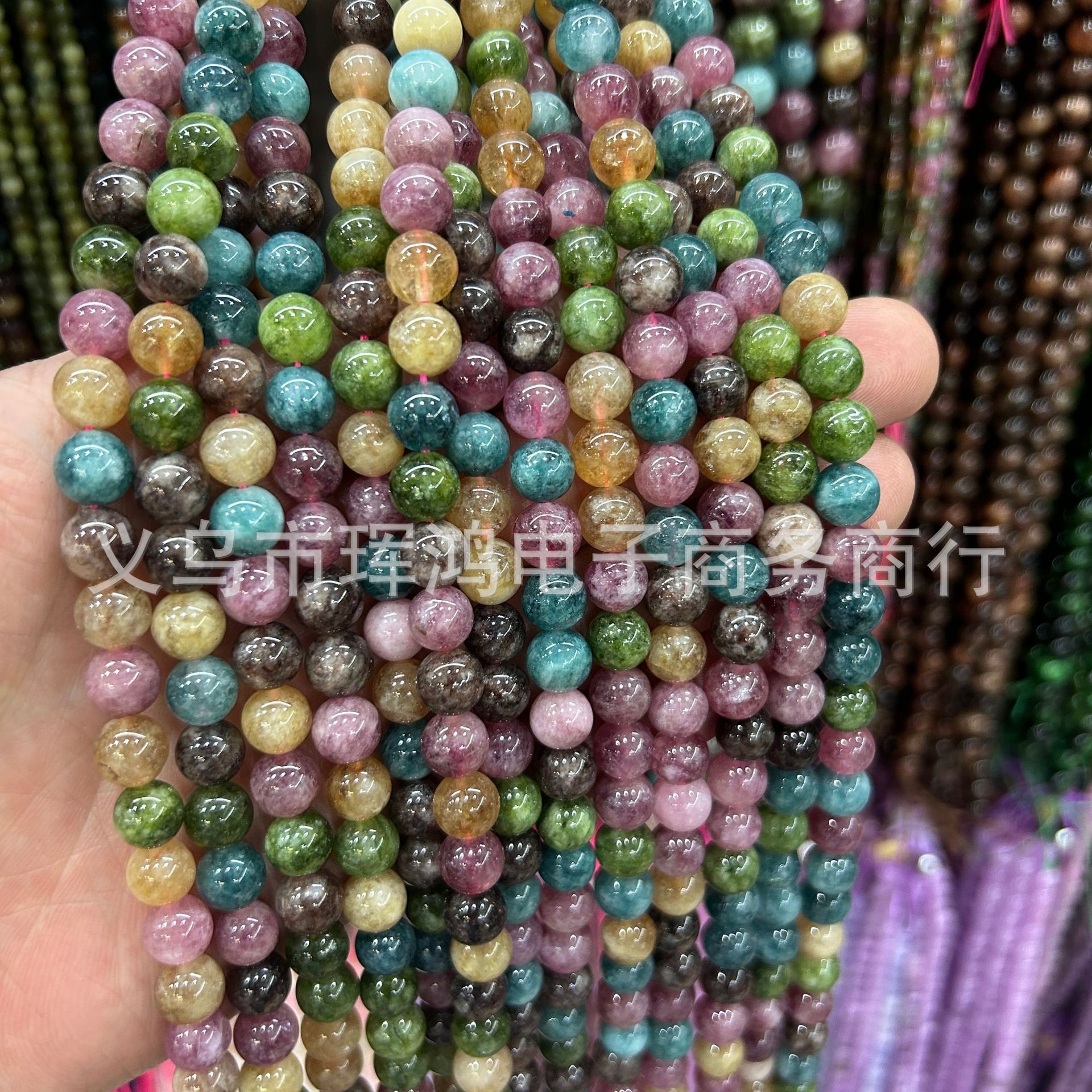 仿碧璽高品質糖果七彩玉髓散珠手鍊半成品圓珠子diy飾品配件批發