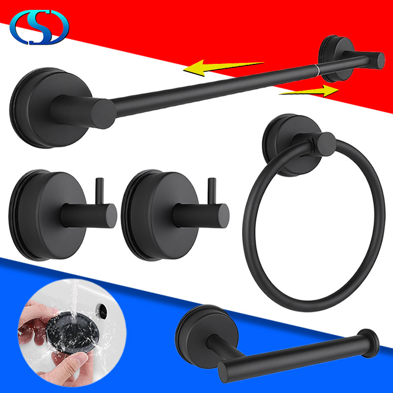 Bathroom Five-Piece Set Telescopic Towel Bar Suction Cup Towel Rack Punch-Free Bathroom Stainless Steel Suction Cup Hook Bathroom Five-Piece Set Telescopic Towel Bar Suction Cup Towel Rack Punch-Free Bathroom Stainless Steel Suction Cup Hook
