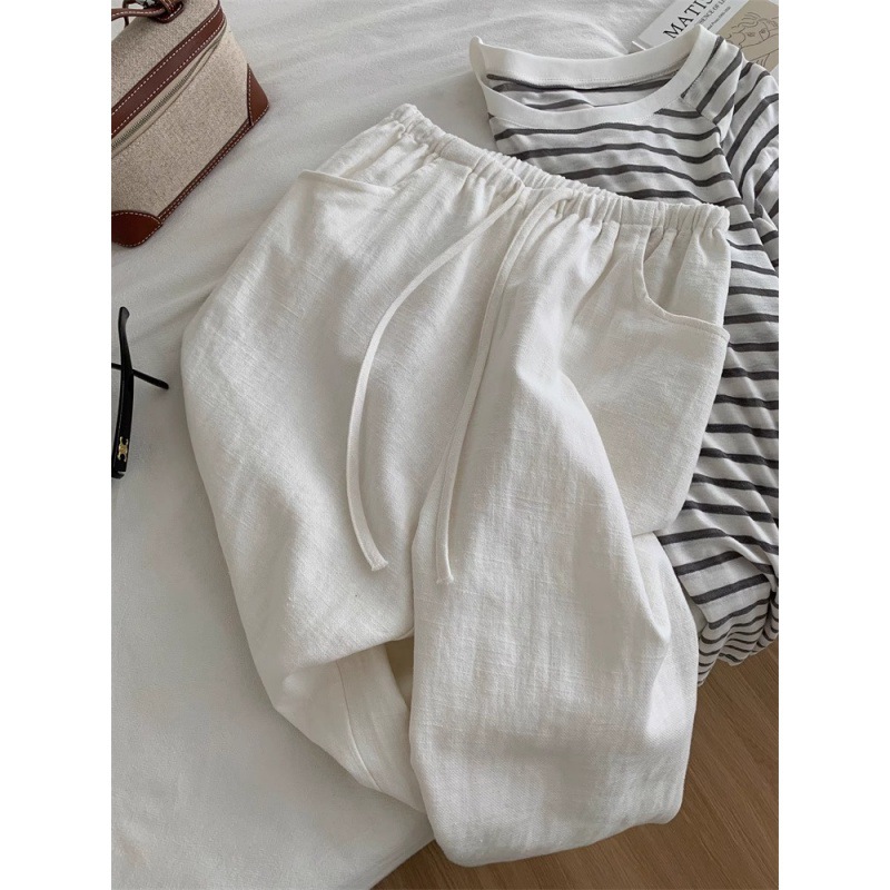 High-Waisted White Linen Wide-Leg Pants for Women, 2026 Summer New Style, Loose Casual Drapey Slimming Cotton-Linen Floor-Length Pants