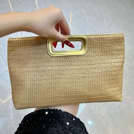 新款亚马逊热销跨境女包草编手拿包包可拆卸链条单肩斜挎包手提包