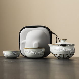 Travel tea set fast guest cup a pot of three cups portable outdoor car teapot teacup Yang Rongcong teacher hand-made