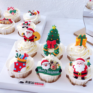 Christmas Soft Cake Decoration Plug-In Cartoon Santa Claus Snowman Boots Party Dessert Decoration