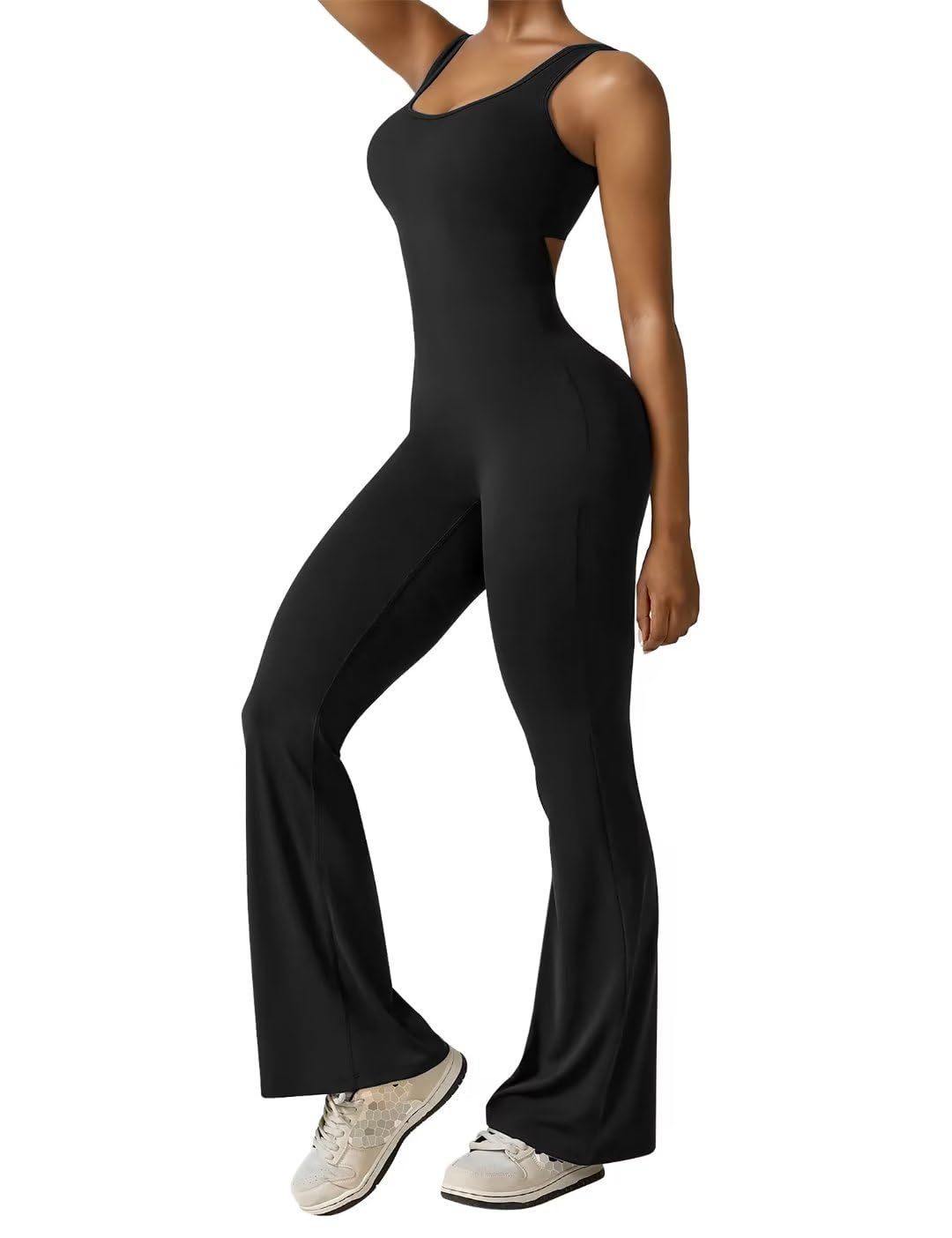Women's Sleeveless Flared Jumpsuit Sexy Backless Tight Hip Lifting Yoga Jumpsuit For Women_ecoleips.com