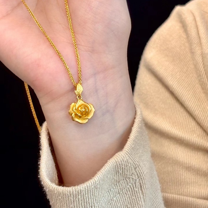 金色立体玫瑰花项链女锁骨链精致新中式轻奢小众高级感气质设计感|undefined