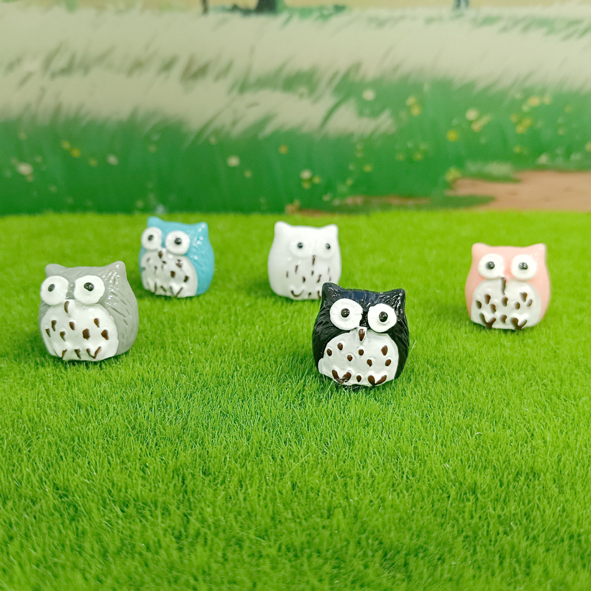 Montaje de bricolaje decoración de micro paisaje decoración joyería al por mayor musgo suculente pequeño animal adorno resina búho